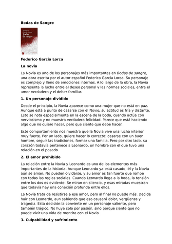 Bodas de Sangre – Federico García Lorca - Characters: La Novia