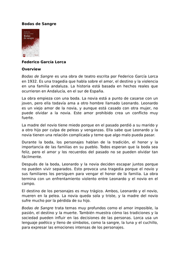 Bodas de Sangre – Federico García Lorca - Overview