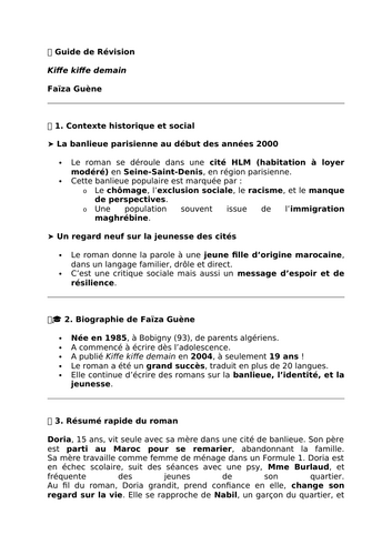 Kiffe kiffe demain by Faïza Guène - Essential Revision Guide - A Level French