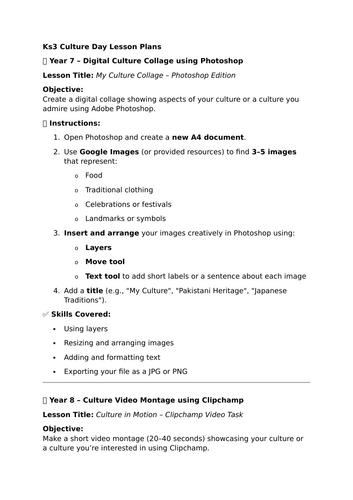 KS3 CULTURE DAY LESSON PLANS