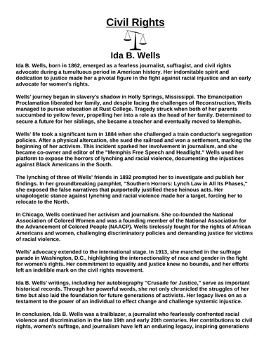 Civil Rights: Ida B. Wells “Article & Questions” Assignment