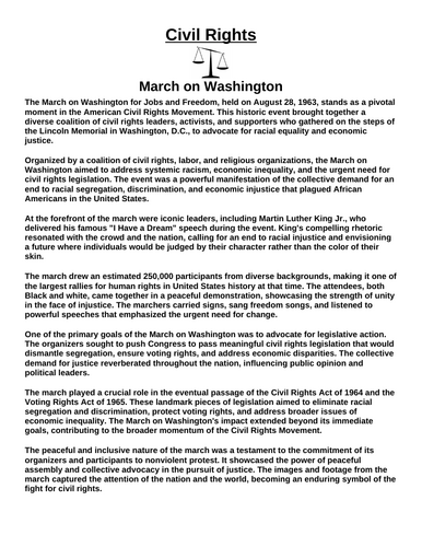 Civil Rights: March on Washington “Article & Questions” Assignment