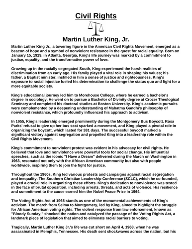 Civil Rights: Martin Luther King, Jr. “Article & Questions” Assignment