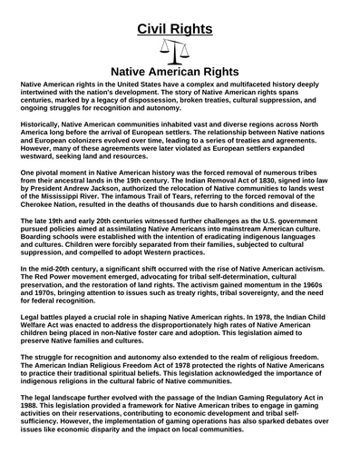 Civil Rights: Native American Rights “Article & Questions” Assignment