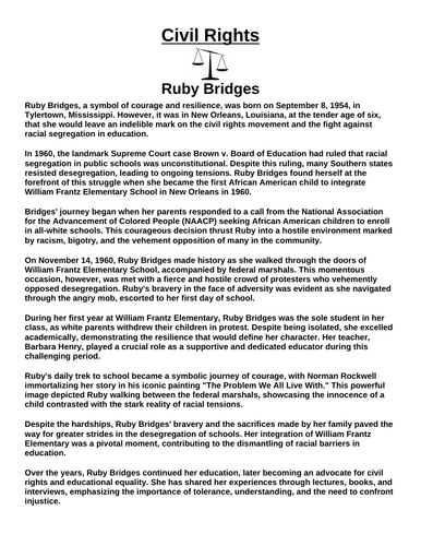 Civil Rights: Ruby Bridges “Article & Questions” Assignment