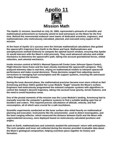 Apollo 11: Apollo 11 Math “Article & Questions” Assignment