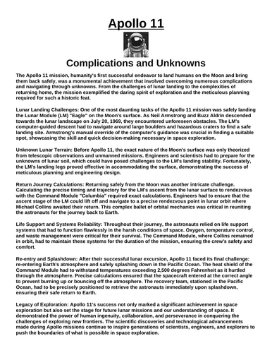Apollo 11: Complications and Unknowns “Article & Questions” Assignment