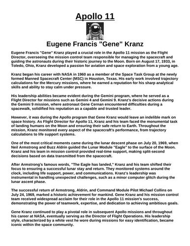 Apollo 11: Eugene Francis "Gene" Kranz “Article & Questions” Assignment