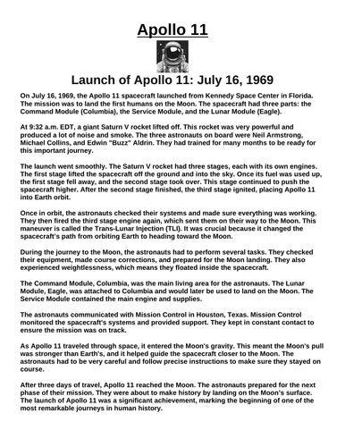 Apollo 11: Launch of Apollo 11: July 16, 1969 “Article & Questions” Assignment