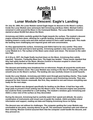 Apollo 11: Lunar Module Descent: Eagle's Landing “Article & Questions” Assignment