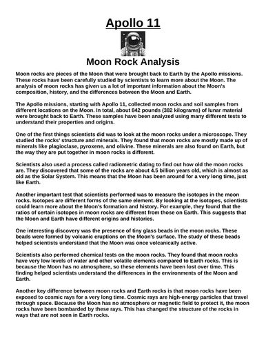 Apollo 11: Moon Rock Analysis “Article & Questions” Assignment