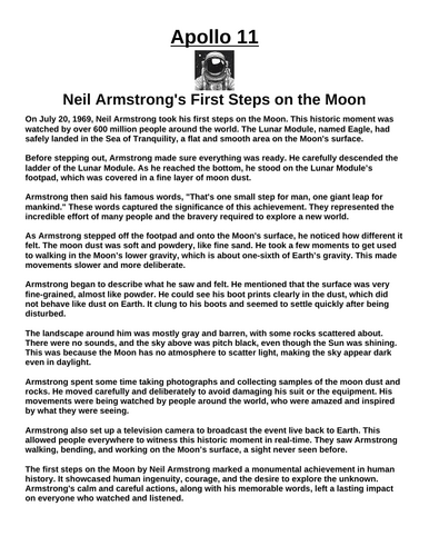 Apollo 11: Neil Armstrong's First Steps on the Moon “Article & Questions” Assignment