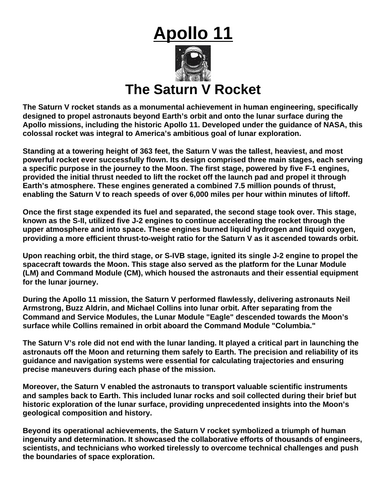 Apollo 11: The Saturn V Rocket “Article & Questions” Assignment