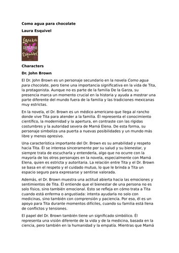 Como agua para chocolate – Dr. John Brown Character Study