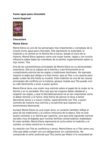 Como agua para chocolate – Mamá Elena Character Analysis - Laura Esquivel