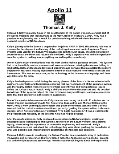 Apollo 11: Thomas J. Kelly “Article & Questions” Assignment