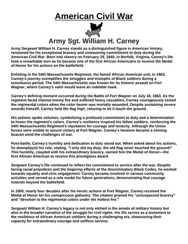 Army Sgt. William H. Carney “Article & Questions” Assignment