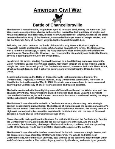 Battle of Chancellorsville “Article & Questions” Assignment