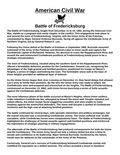 Battle of Fredericksburg “Article & Questions” Assignment