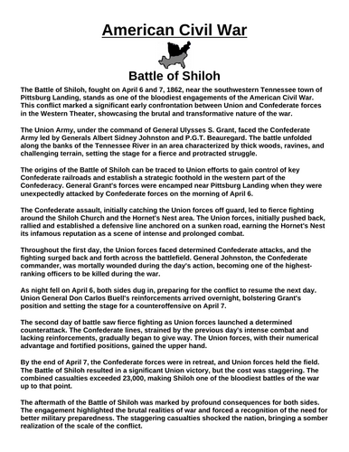 Battle of Shiloh “Article & Questions” Assignment
