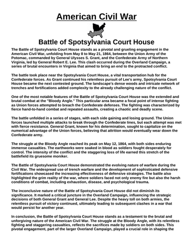 Battle of Spotsylvania Court House “Article & Questions” Assignment