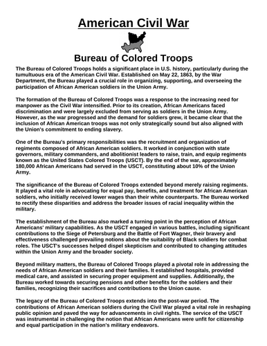 Bureau of Colored Troops “Article & Questions” Assignment