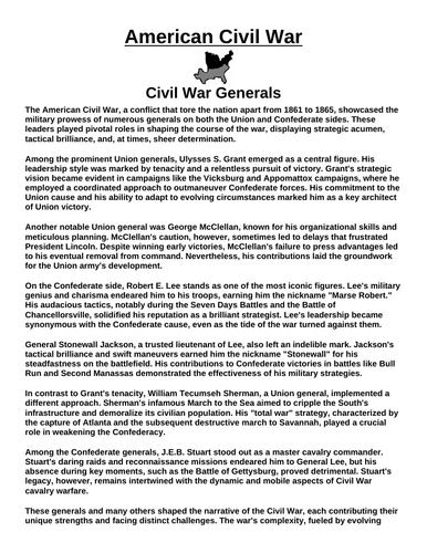 American Civil War Generals “Article & Questions” Assignment