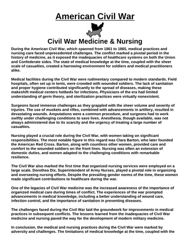 American Civil War Medicine and Nursing “Article & Questions” Assignment