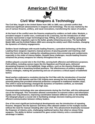 American Civil War Weapons & Technology “Article & Questions” Assignment
