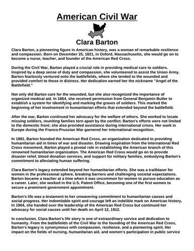Clara Barton “Article & Questions” Assignment