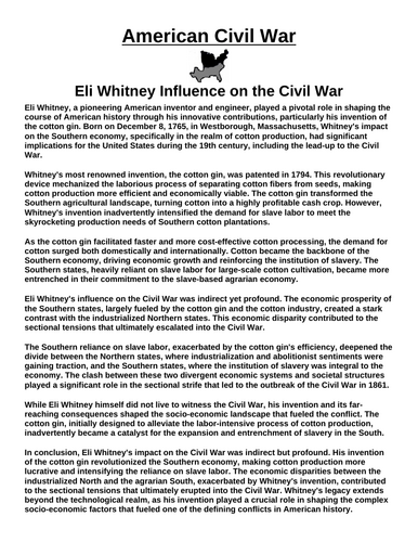 Eli Whitney “Article & Questions” Assignment