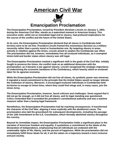 Emancipation Proclamation Article & Questions” Assignment