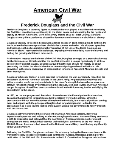 Frederick Douglass “Article & Questions” Assignment