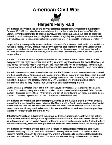 Harpers Ferry Raid “Article & Questions” Assignment