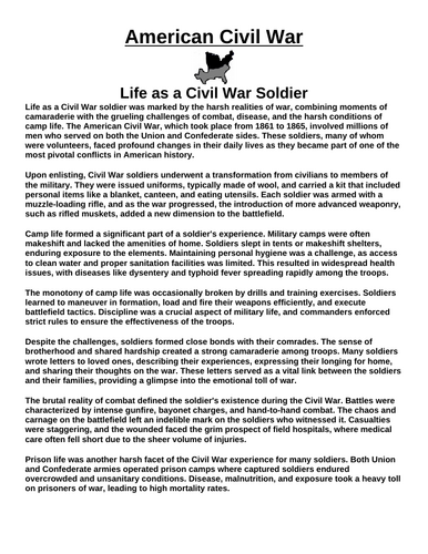 Life as an American Civil War Soldier “Article & Questions” Assignment