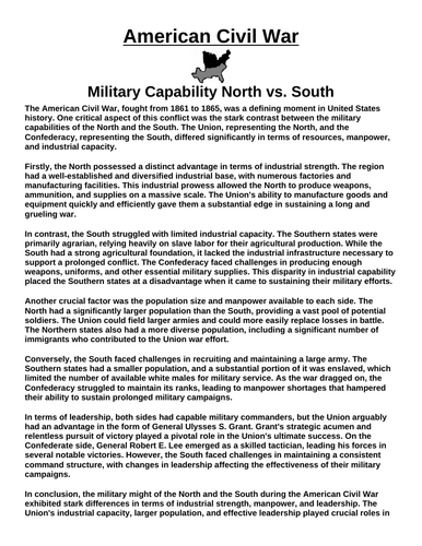 American Civil War Military North vs. South “Article & Questions” Assignment