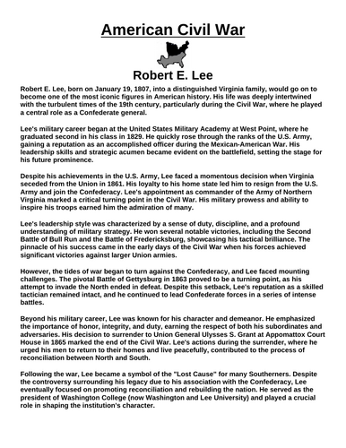 Robert E. Lee “Article & Questions” Assignment