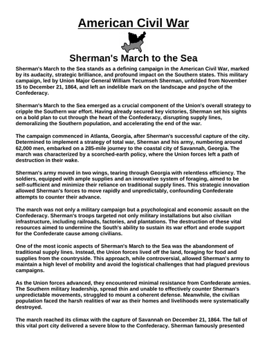 Sherman's March to the  Sea “Article & Questions” Assignment