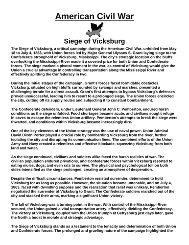 Siege of Vicksburg “Article & Questions” Assignment