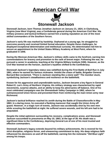 Stonewall Jackson “Article & Questions” Assignment