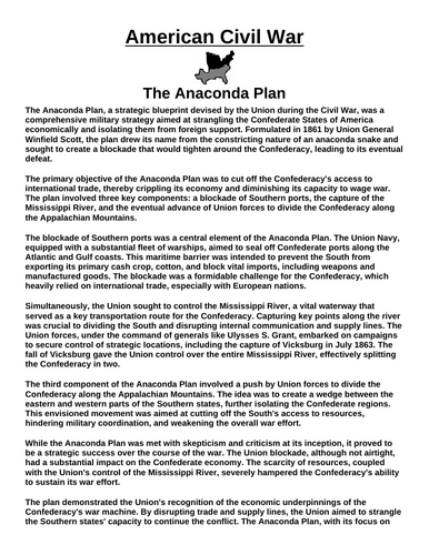 The Anaconda Plan “Article & Questions” Assignment