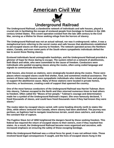 Underground Railroad “Article & Questions” Assignment