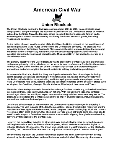 Union Blockade “Article & Questions” Assignment