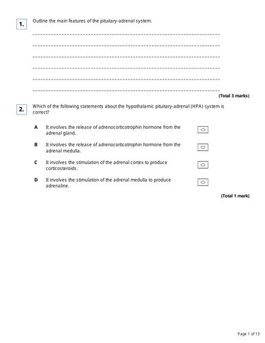 A level Psychology Physiology of Stress