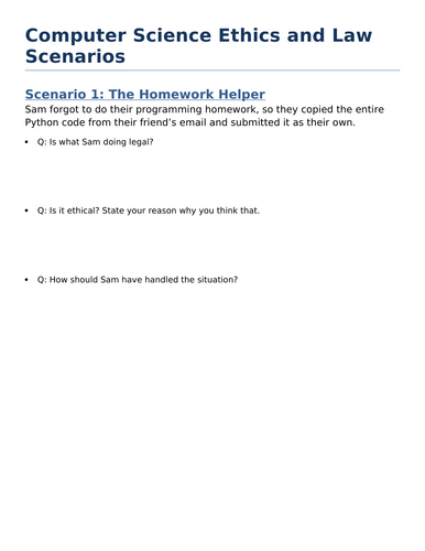 CompSci Legal Ethical Scenario Worksheet