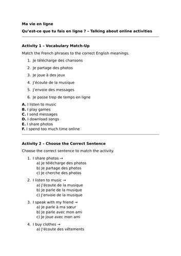 GCSE French (Higher) - Module 1 - Page 9 - Ma vie en ligne