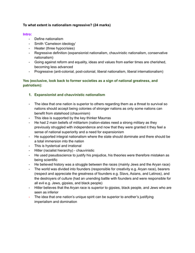 A-Level Politics Paper 1 - Nationalism Essay Plans