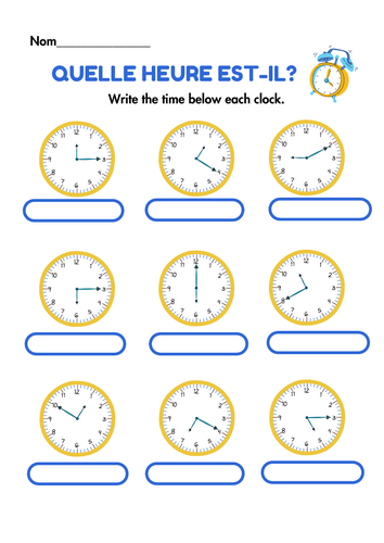 Quelle heure est-il ? – French Time Worksheet (Beginner)