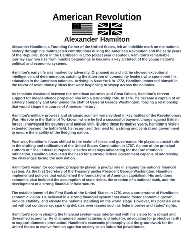 American Revolution: Alexander Hamilton “Article & Questions” Assignment