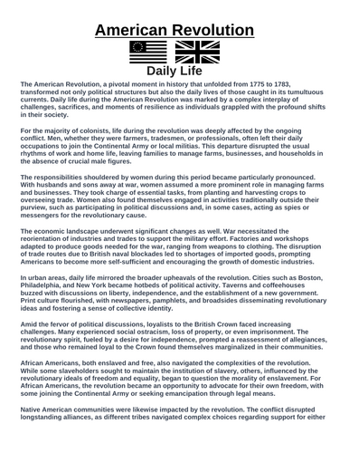American Revolution: Daily Life “Article & Questions” Assignment